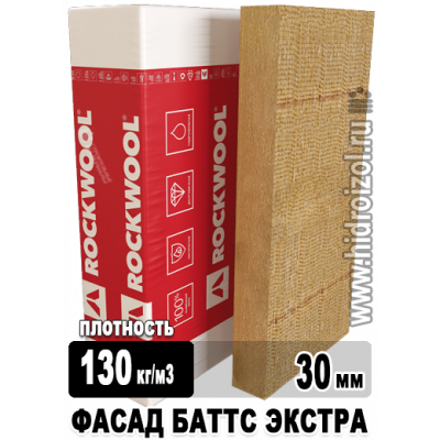 Утеплитель Rockwool Фасад Баттс Экстра 1000х600х30 мм 6 плит в упаковке