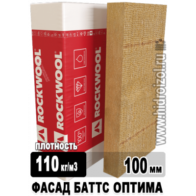 Утеплитель Rockwool Фасад Баттс Оптима 1000х600х100 мм 3 плиты в упаковке
