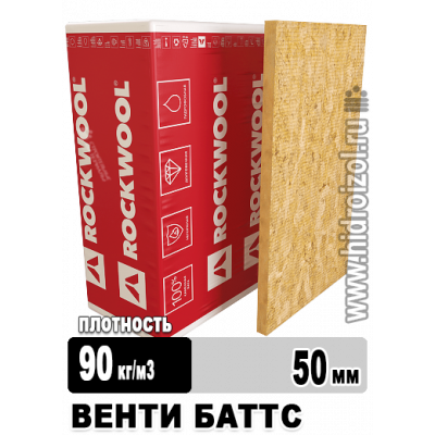 Утеплитель Rockwool Венти Баттс 1000х600х50 мм 8 плит в упаковке