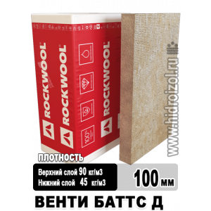 Утеплитель Rockwool Венти Баттс Д 1000х600х100 мм 6 плит в упаковке