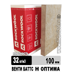 Утеплитель Rockwool Венти Баттс Н Оптима1000х600х100 мм 6 плит в упаковке