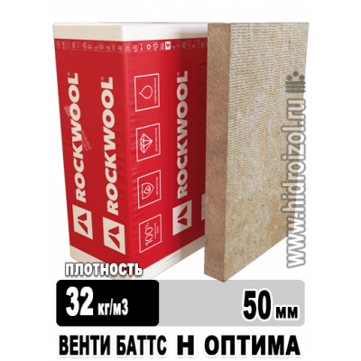 Утеплитель Rockwool Венти Баттс Н Оптима 1000х600х50 мм 12 плит в упаковке