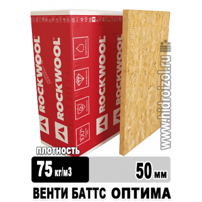 Утеплитель Rockwool Венти Баттс Оптима 1000х600х50 мм 8 плит в упаковке